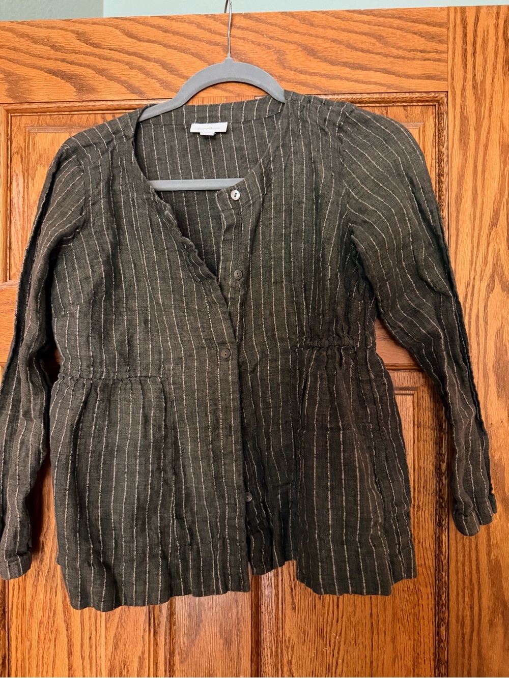Women's olive  Pinstripe Button-Front Tunic Top